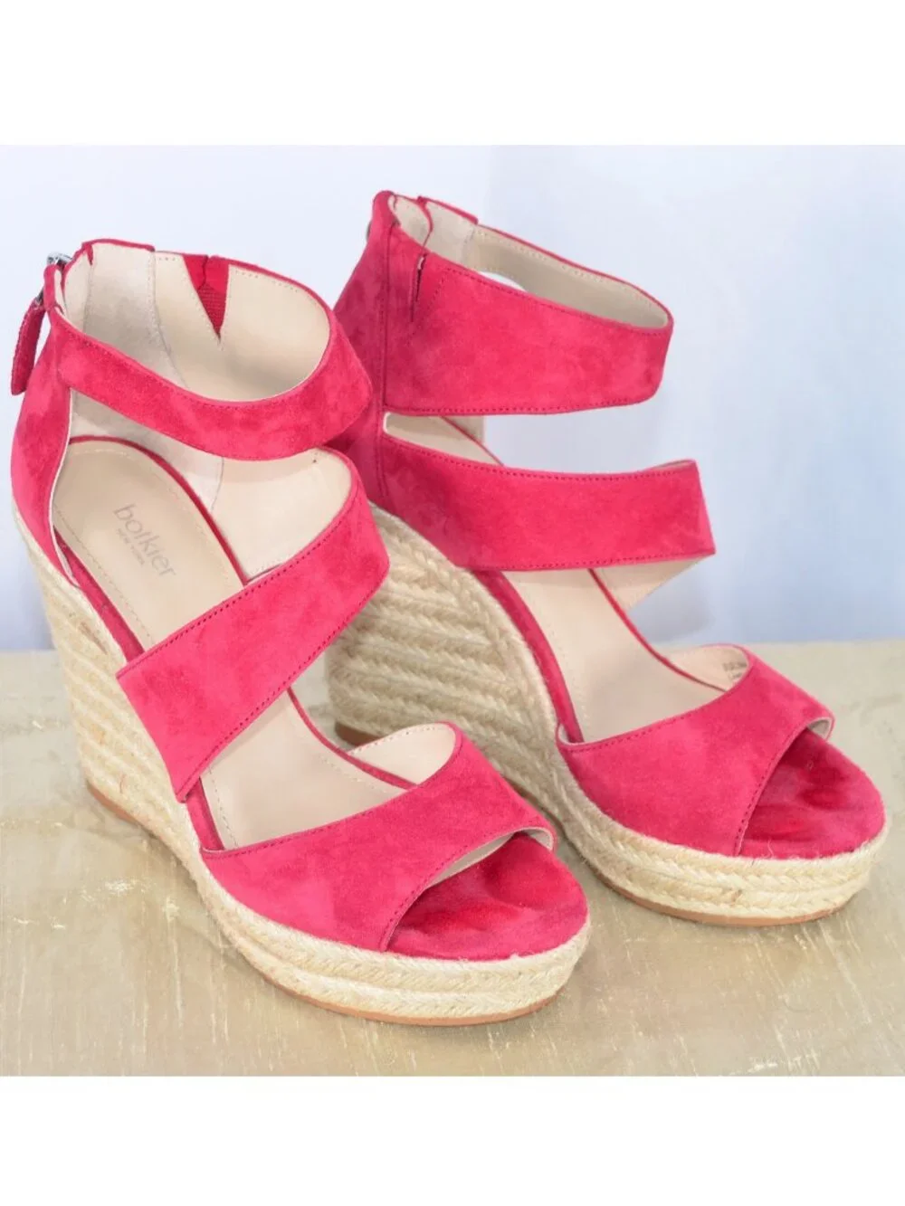 Botkier Julian Suede Leather Cherry Red Wedge Espadrille Sandal Size 6